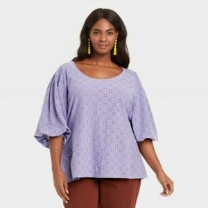 Ava & Viv Purple Plus Size Knit Eyelet Blouse Top Size 1X - 14W NWT